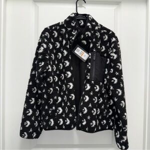 NWT Converse All Star Sherpa Fleece Jacket Logo Print Black & White